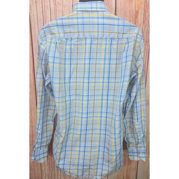 Peter Millar Mens Blue Plaid Dress Shirt Large - Picture 2 of 6